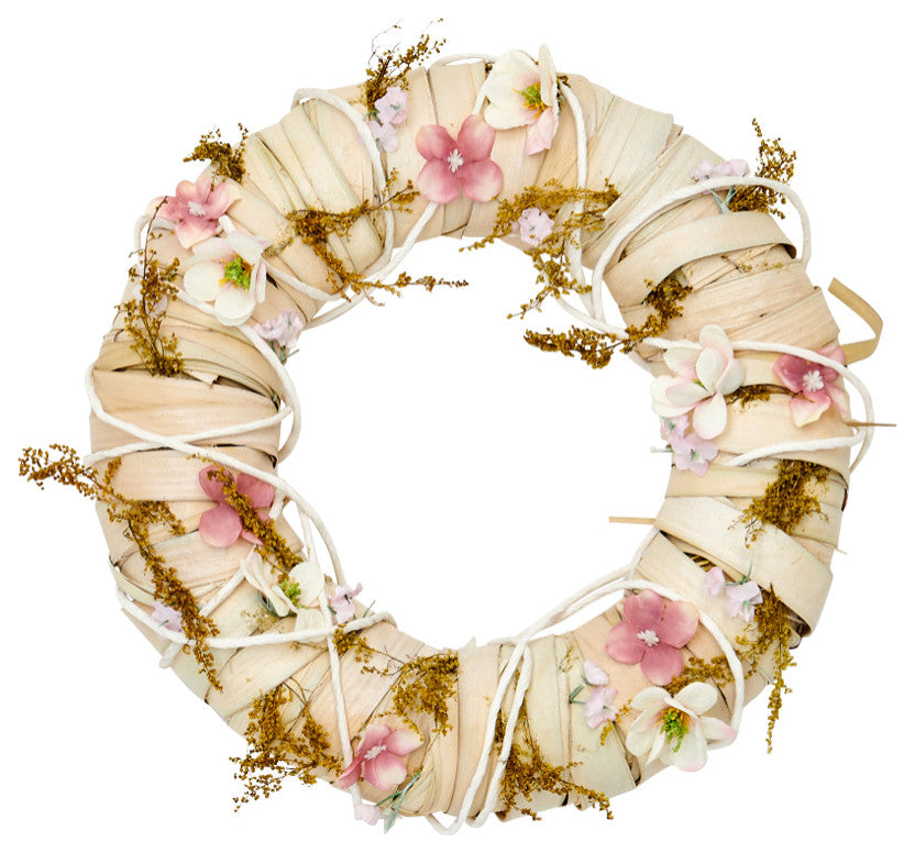 11" Dried Leaves And Spring Flowers Wreath