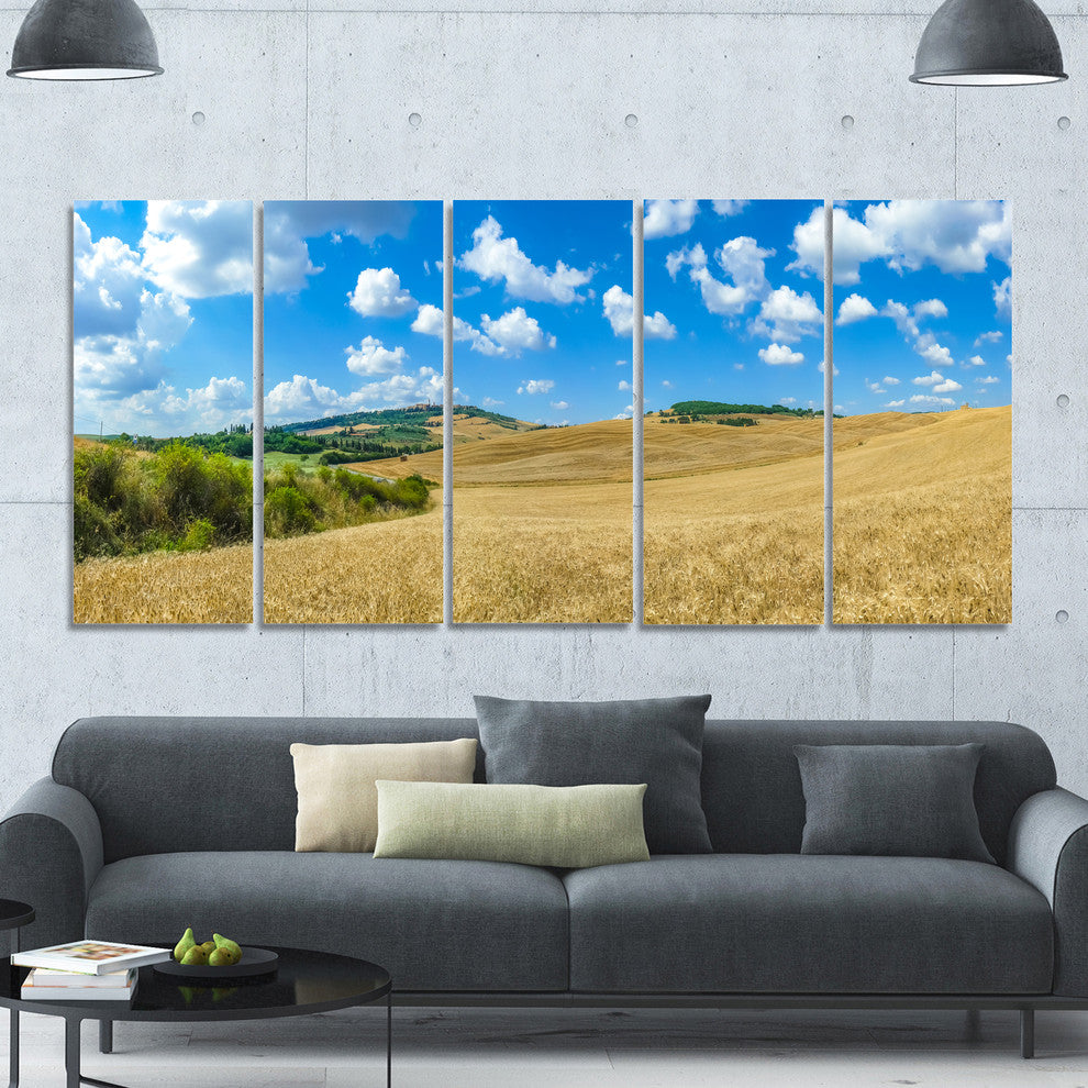 Town of Pienza Val d Orcia Italy, Landscape Canvas Art Print, 60"x28", 5 Panels