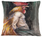 Man With Wings and Rooster Head Abstract Throw Pillow, 16"x16"