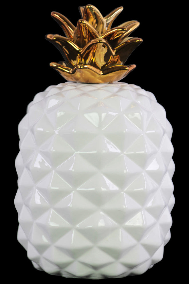 Ceramic Figurine, Gloss White, Gold, Large