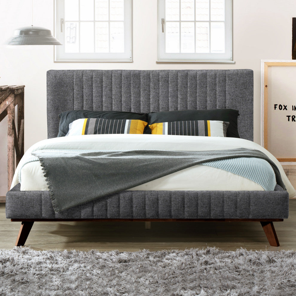 Omax Decor Sven Upholstered Platform Bed, Dark Grey, Queen