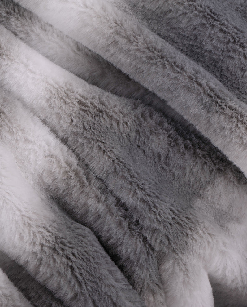 Beckie Stripe Faux Fur Throw Blanket With Micromink Back, Gray Flannel, 50"x60"