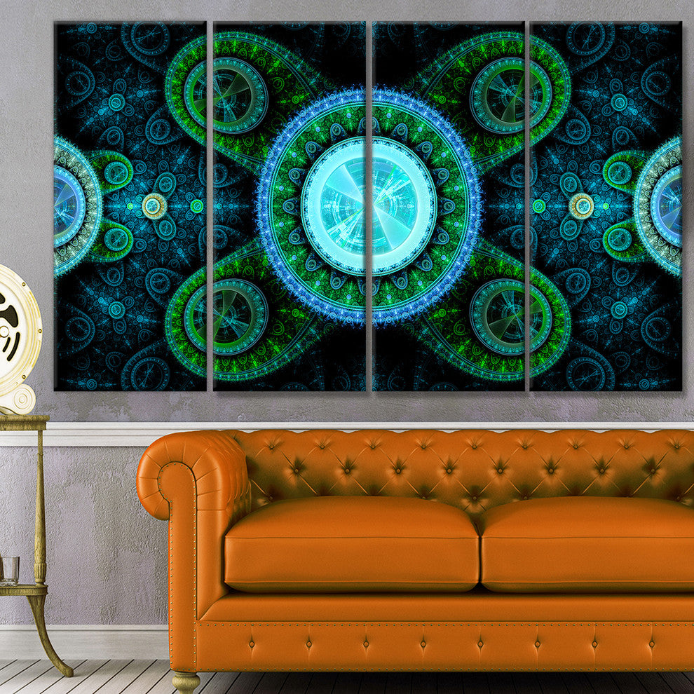 Bright Blue Psychedelic Relaxing Art, Abstract Canvas Print, 48"x28", 4 Panels