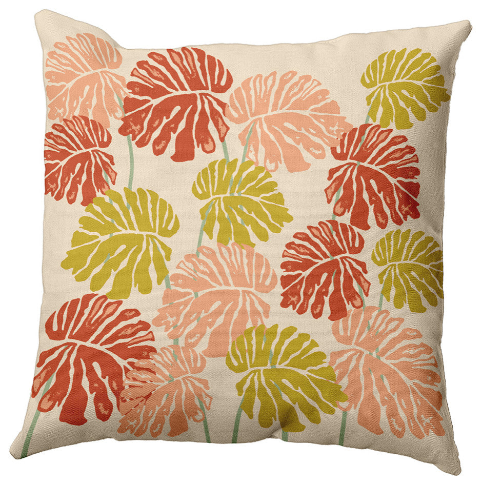 Big Leaves Decorative Throw Pillow, Mustard, 18"x18"