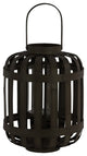 Wood Round Lantern with Lattice Design Body and Handle, Black