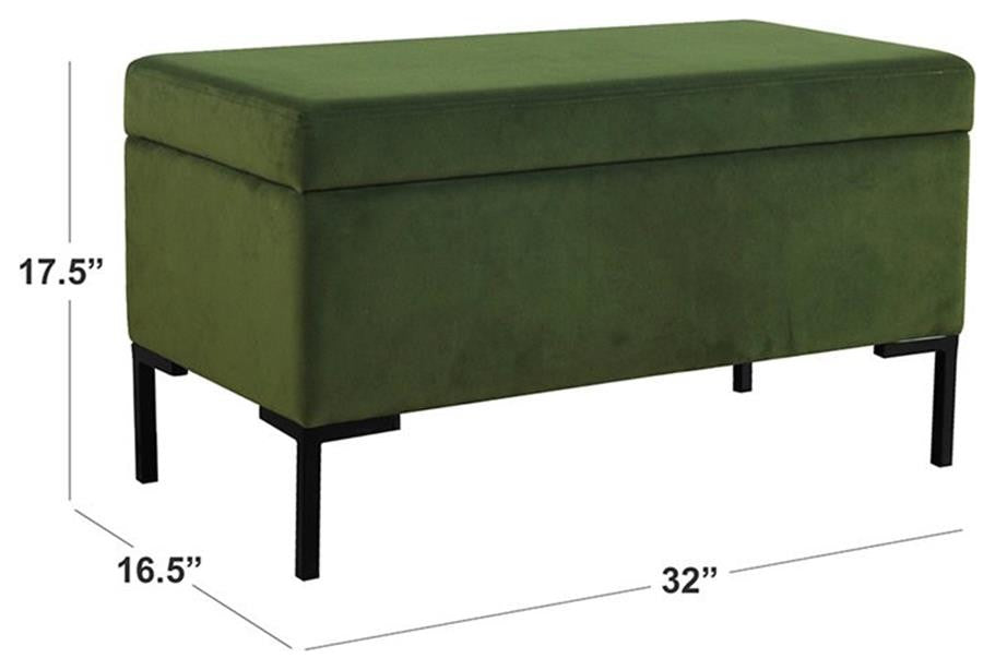 HomePop 17.5" Medium Modern Velvet Fabric Storage Bench with Metal Legs in Green