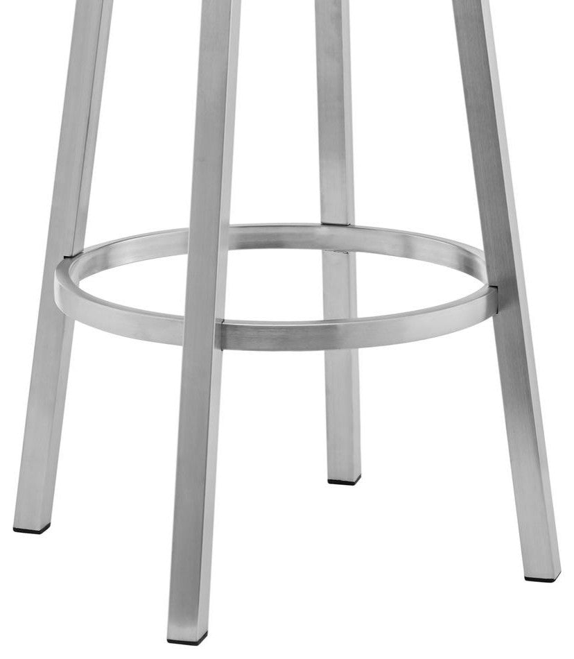 Cohen 26 Gray Faux Leather and Brushed Stainless Steel Swivel Bar Stool