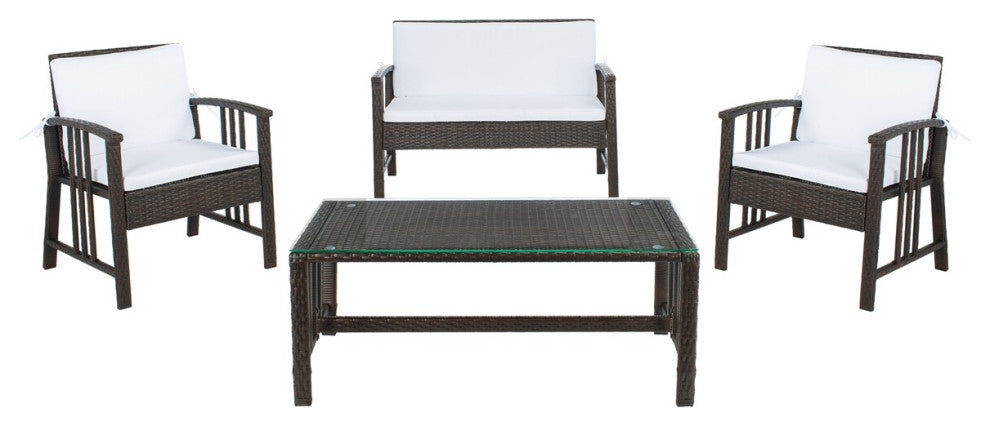 Safavieh Outdoor Reslor 4 Piece Living Set Brown/White Cushion