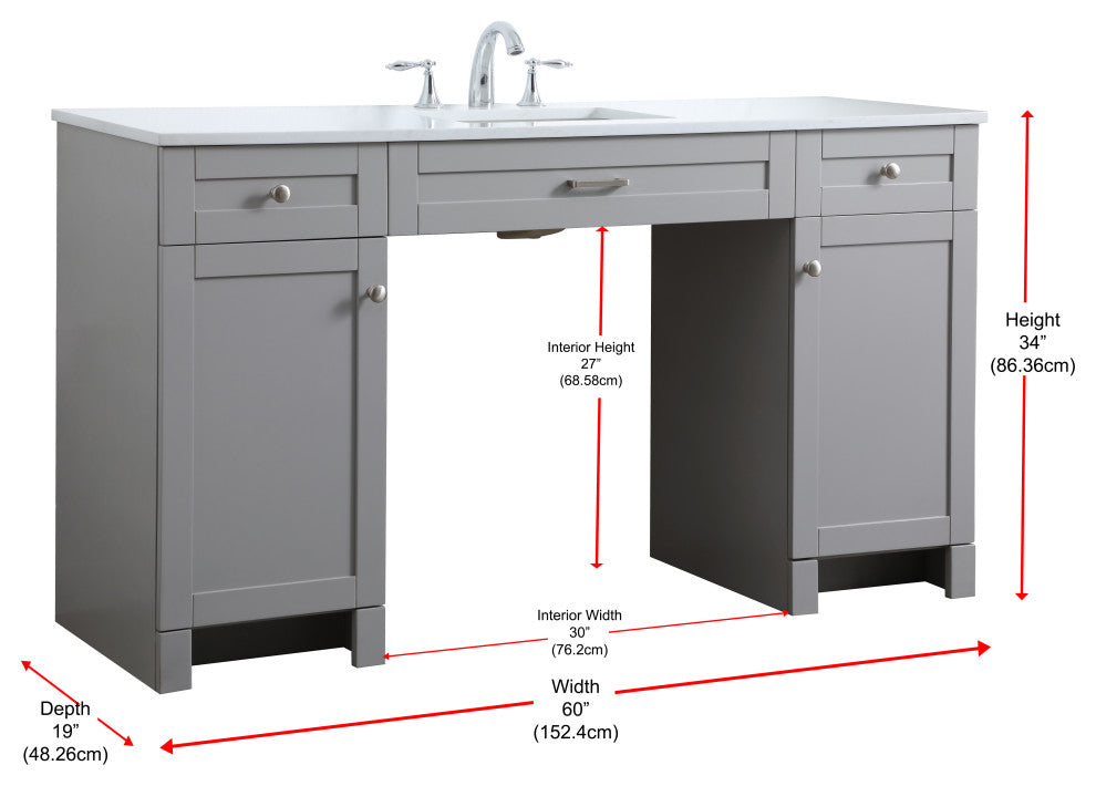 60" ADA Compliant Bathroom Vanity, Gray