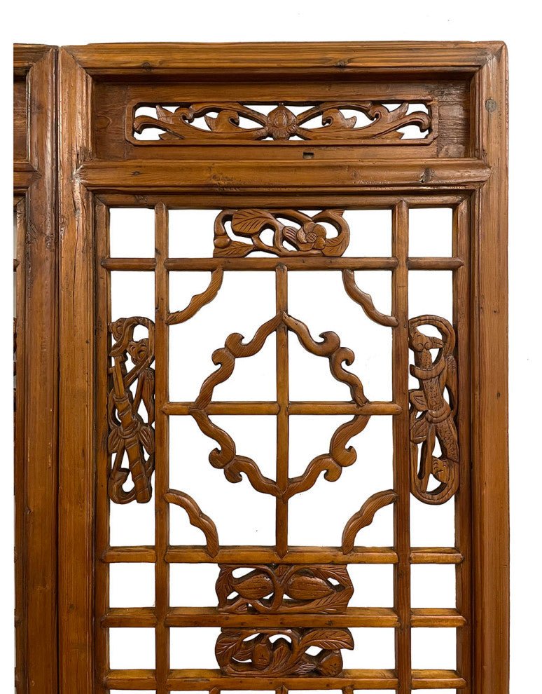Consigned Antique Chinese Handcraft 3 Panels Wooden Screen/Room Divider