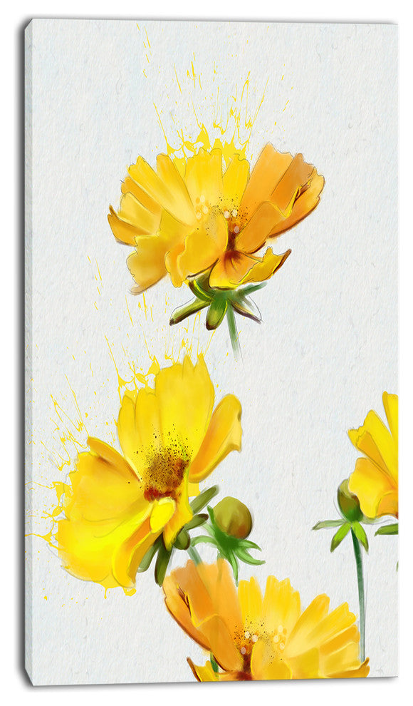 Beautiful Yellow Flowers on White, Floral Canvas Art Print, 16"x32"