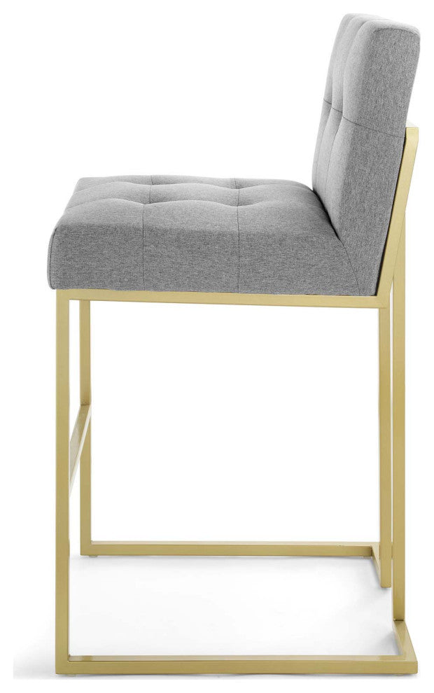 Bar Stool Chair Barstool, Fabric, Metal, Gold Gray, Modern, Bar Pub Bistro