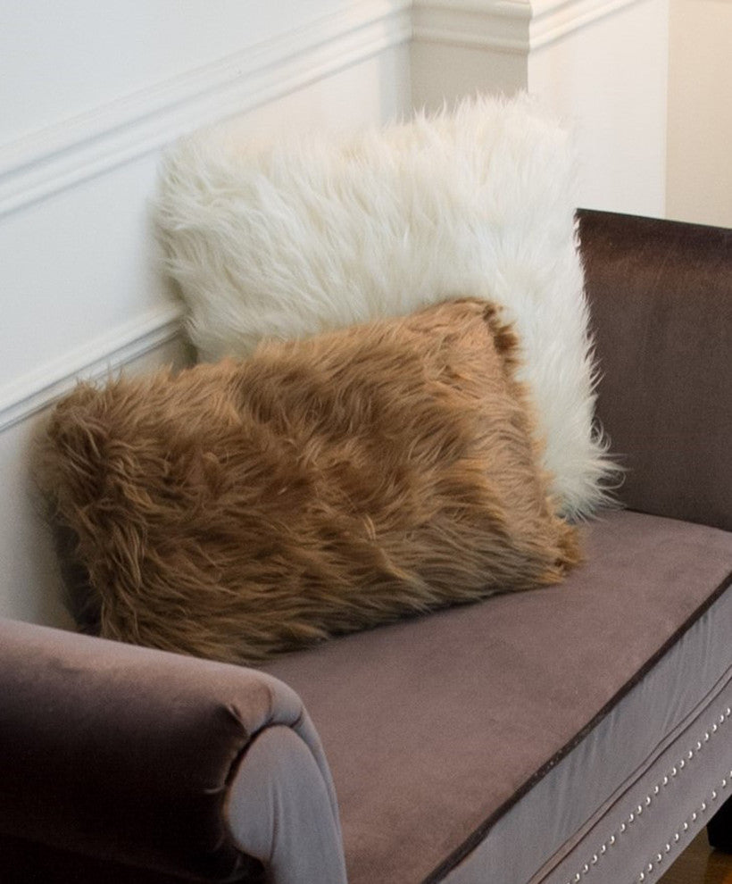 Belton Faux Fur Pillows, Set of 2, Tan, 12"x20"