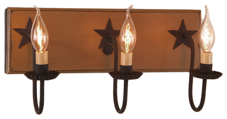 Three Arm Vanity Light with Stars in Sturbridge Mustard