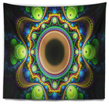 Green Fractal Pattern with Circles Abstract Wall Tapestry, 39"x32"