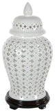 16" Carved Lattice Decorative Temple Jar