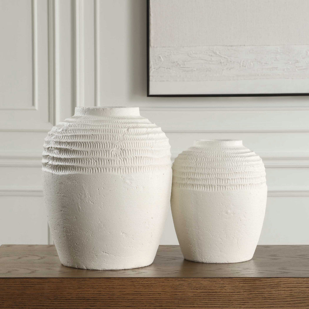 Uttermost Luna Ridge White Ceramic Vases Set of 2
