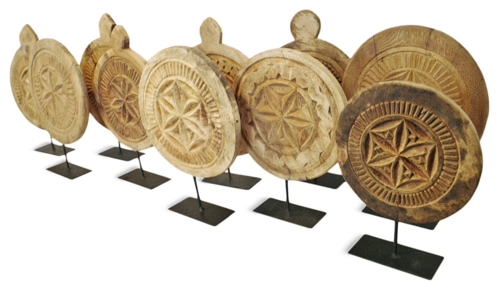 Consigned Vintage Wood Medallion on Stand 13