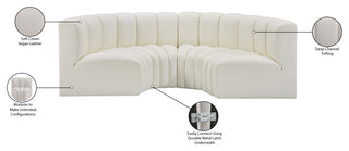 Arc Vegan Leather Upholstered 4-Pc. Inward Curved Modular Sectional, Cream