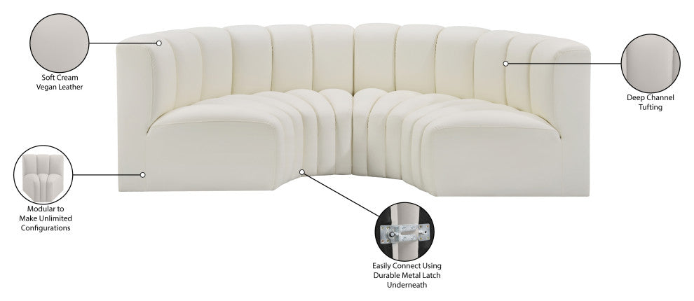 Arc Vegan Leather Upholstered 4-Pc. Inward Curved Modular Sectional, Cream