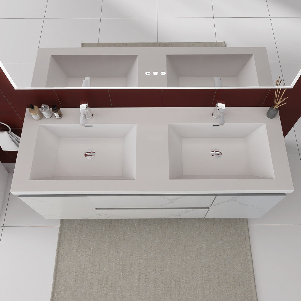 60 inch Wall-Mounted Bathroom Vanity Set with Resin Integrated Sink