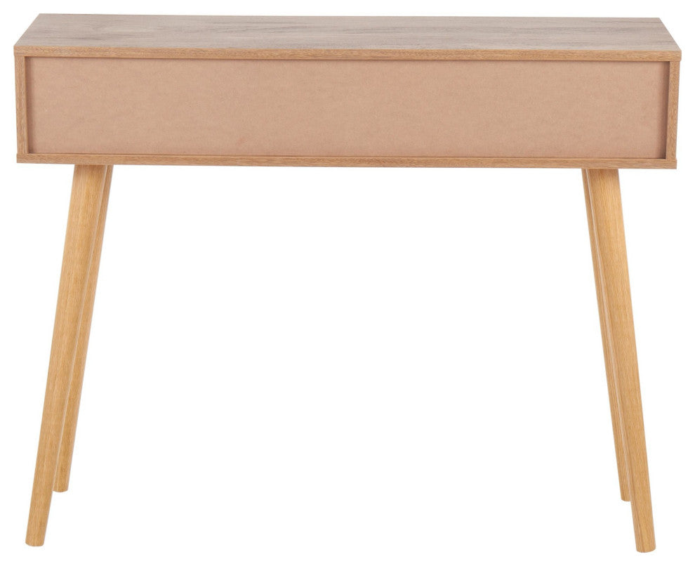 Bora Bora Contemporary Console Table, Natural Wood With Rattan Accents