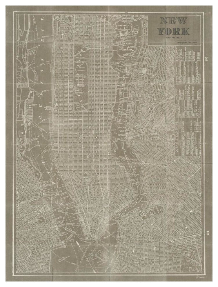 "Blueprint Map New York Taupe" Digital Paper Print by Sue Schlabach, 38"x50"