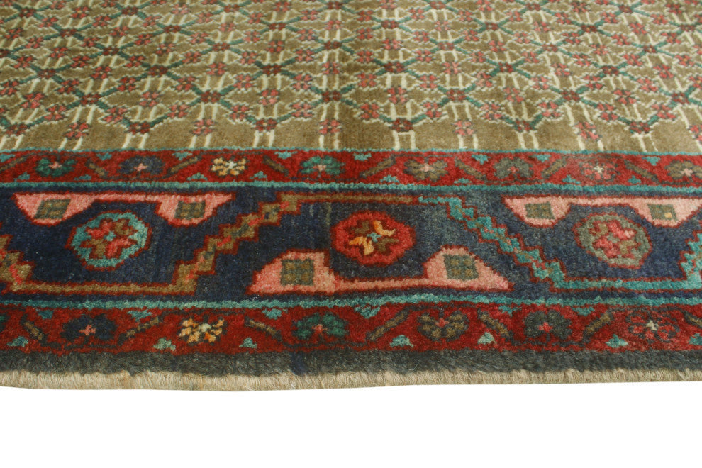 Fine Vintage Distressed Malakeh Brown/Navy Runner, 3'7x9'7