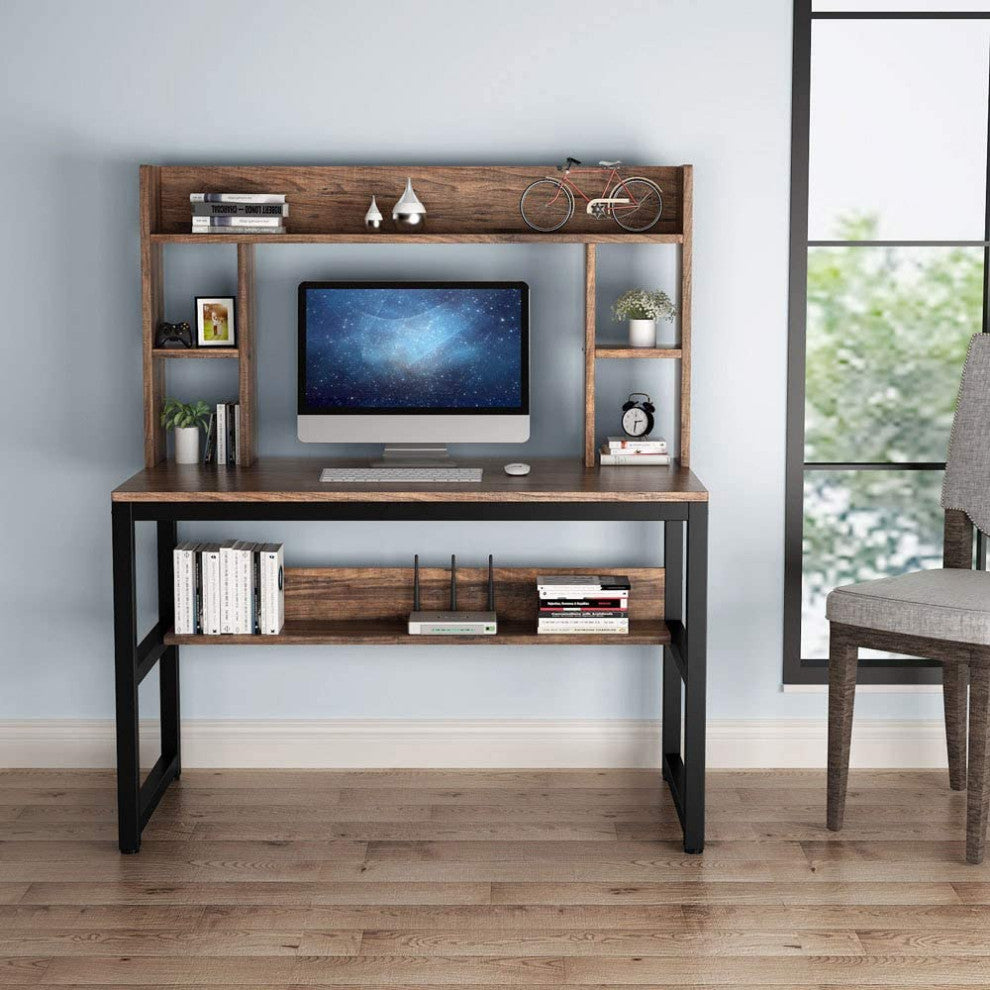 Modern Writing Desk with Storage Shelves, Office Desk Study Table