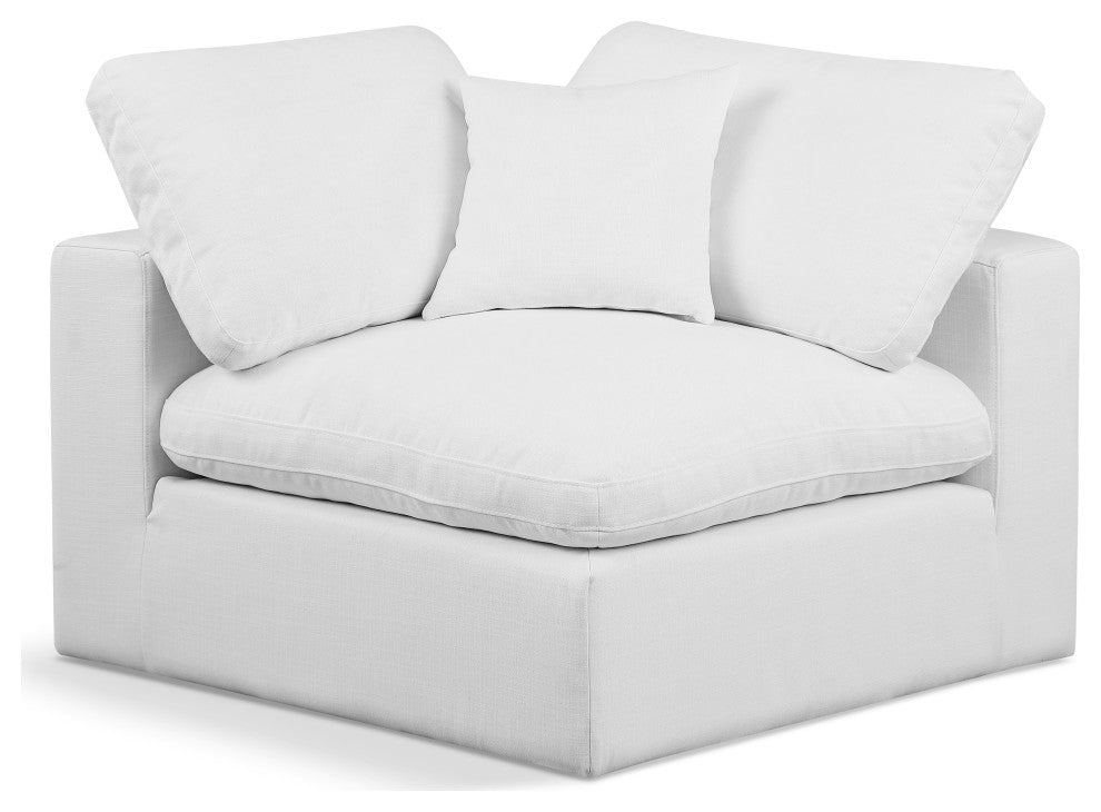 Comfy Beige Linen Textured Fabric Modular Chair, White, Linen Textured Fabric, Corner Chair