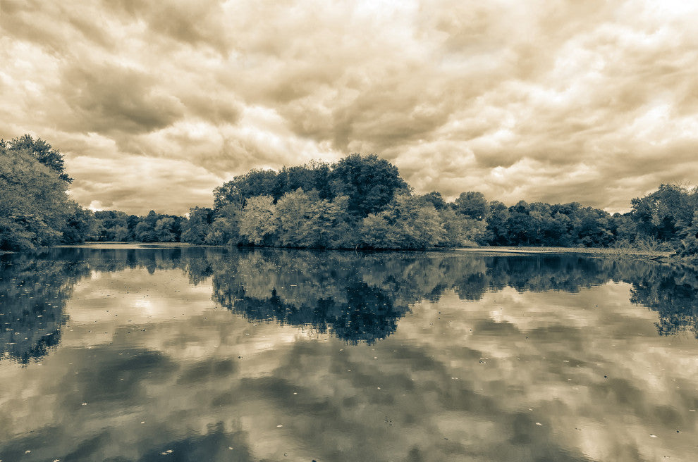 Autumn Reflections Rural Landscape Sepia Framed Photo Paper Wall Art Prints, Black, 16" X 20"