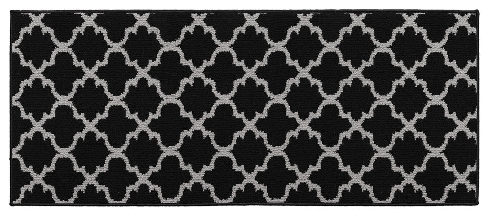 Wool Effect Arabesque, Black/Gray, Kitchen Runner Rug