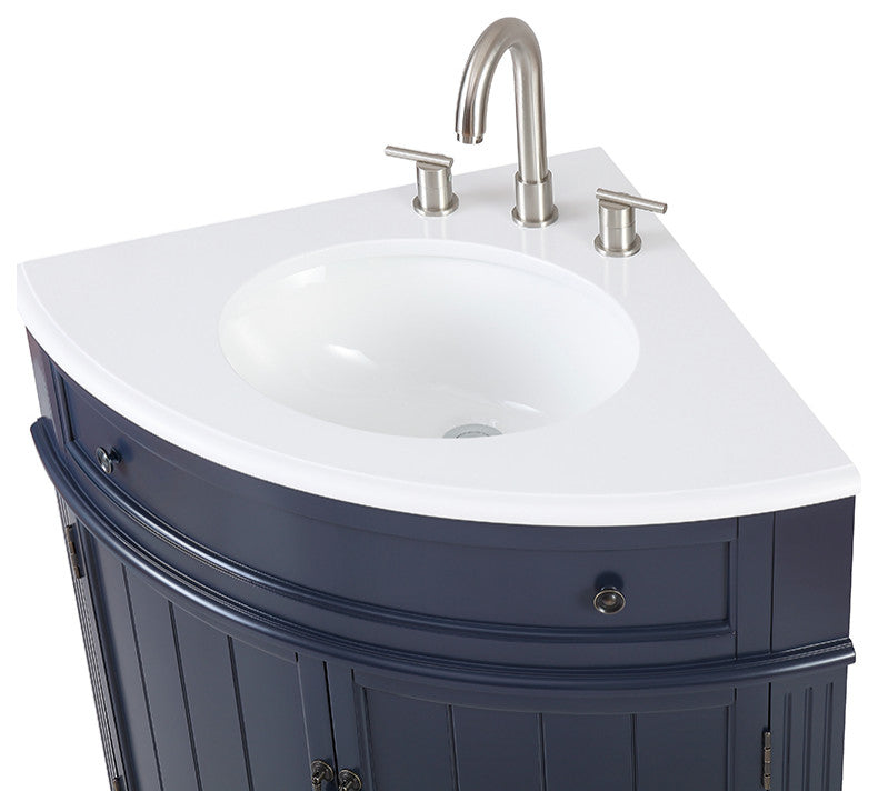 24 Inch Triadsville Grey Corner Design Bathroom Vanity With Quartz Top, Navy Blue