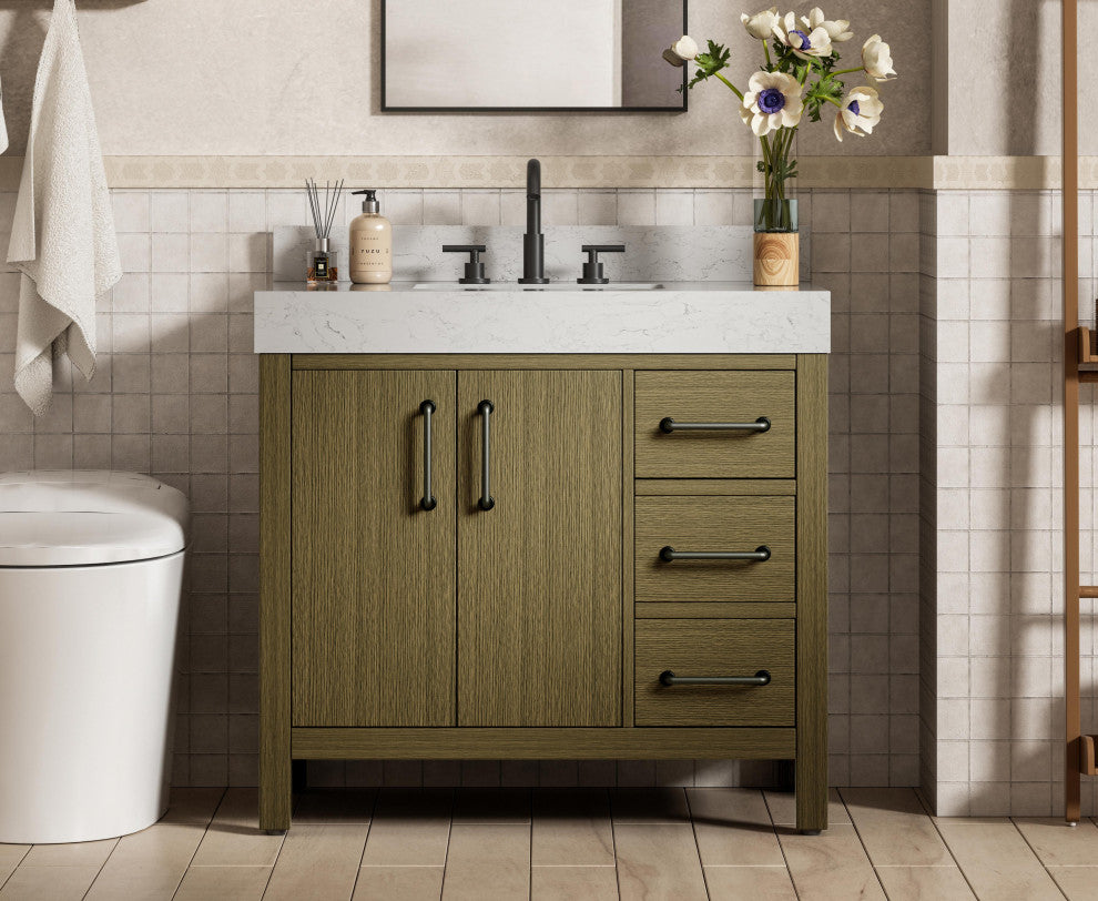 Home Living 36" Single Bathroom Vanity, Chestnut Brown With Backsplash