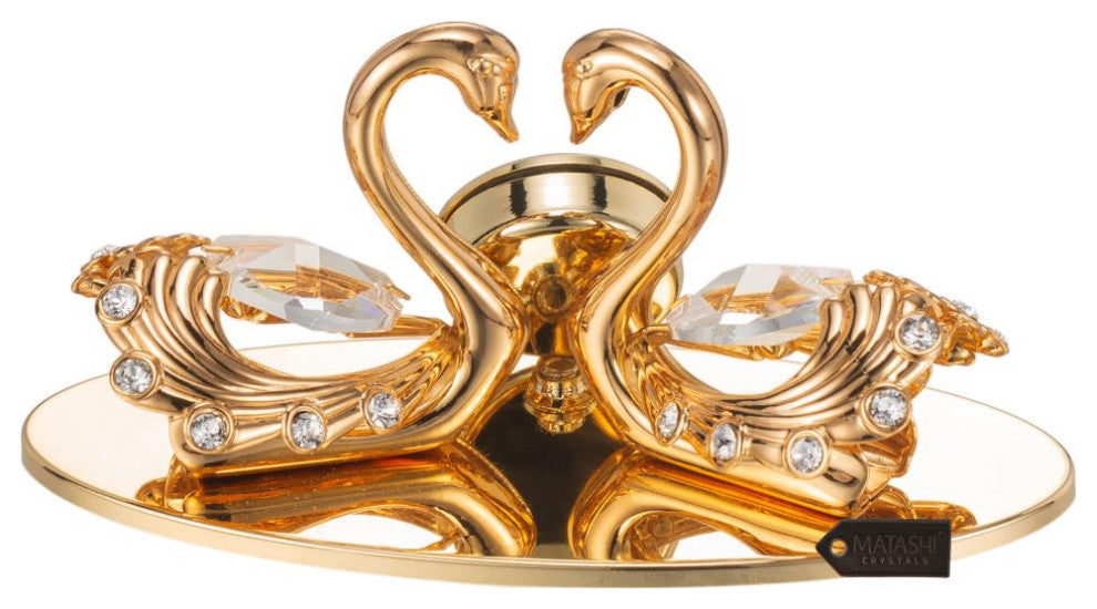 Matashi 24K Gold Plated Loving Swans Figurine