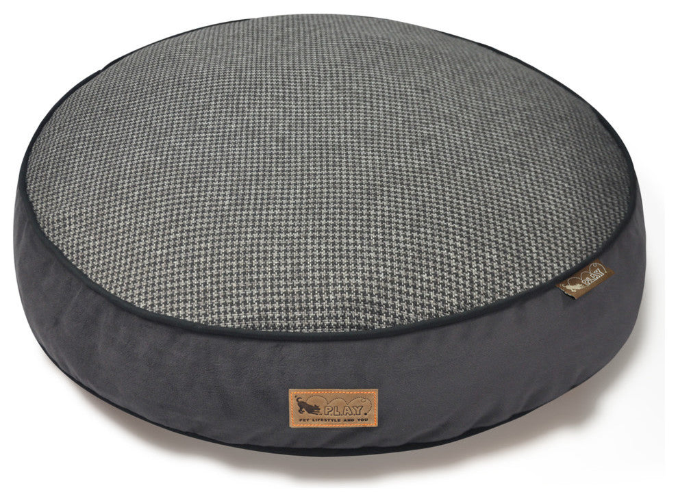 Round Bed Houndstooth, Black and Grey, Large