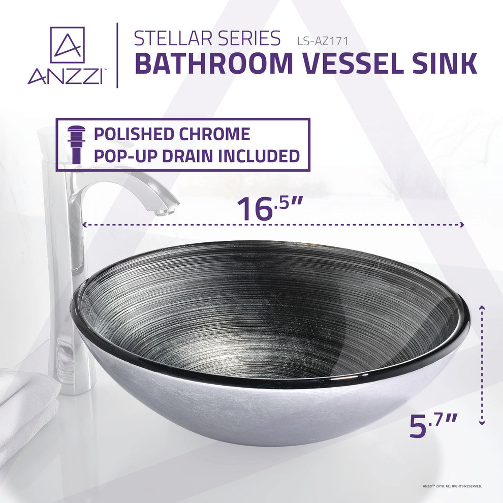 Stellar Series Deco-Glass Vessel Sink in Precious Storm