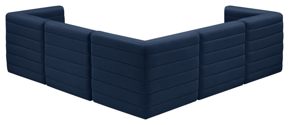 Quincy Velvet Upholstered 5-Piece L-Shaped Modular Sectional, Navy