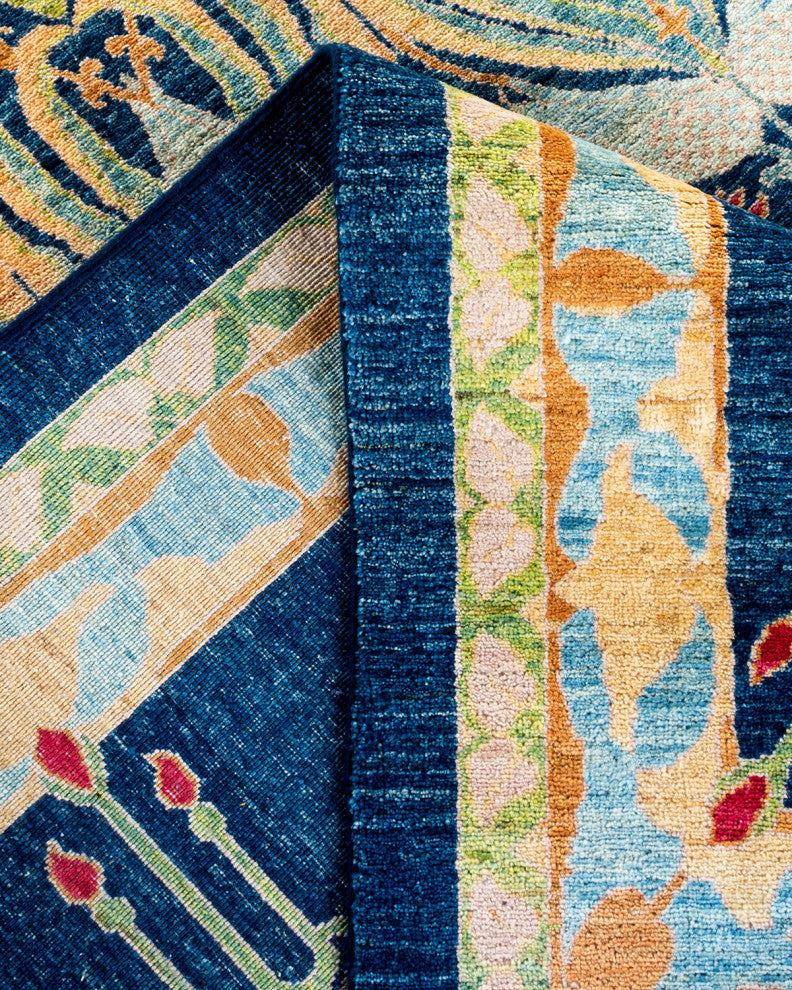 Arts and Crafts, One-of-a-Kind Handmade Area Rug Blue, 19'6"x11'6"