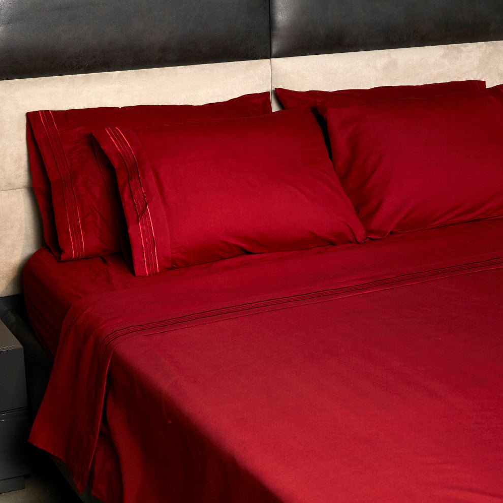 Linum Home Textiles 1800 TC Brushed Microfiber Sheet Set with 4 Line Embroidery