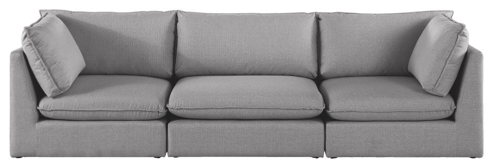 Mackenzie Linen Textured Fabric Upholstered 3-Piece Modular Sofa, Grey