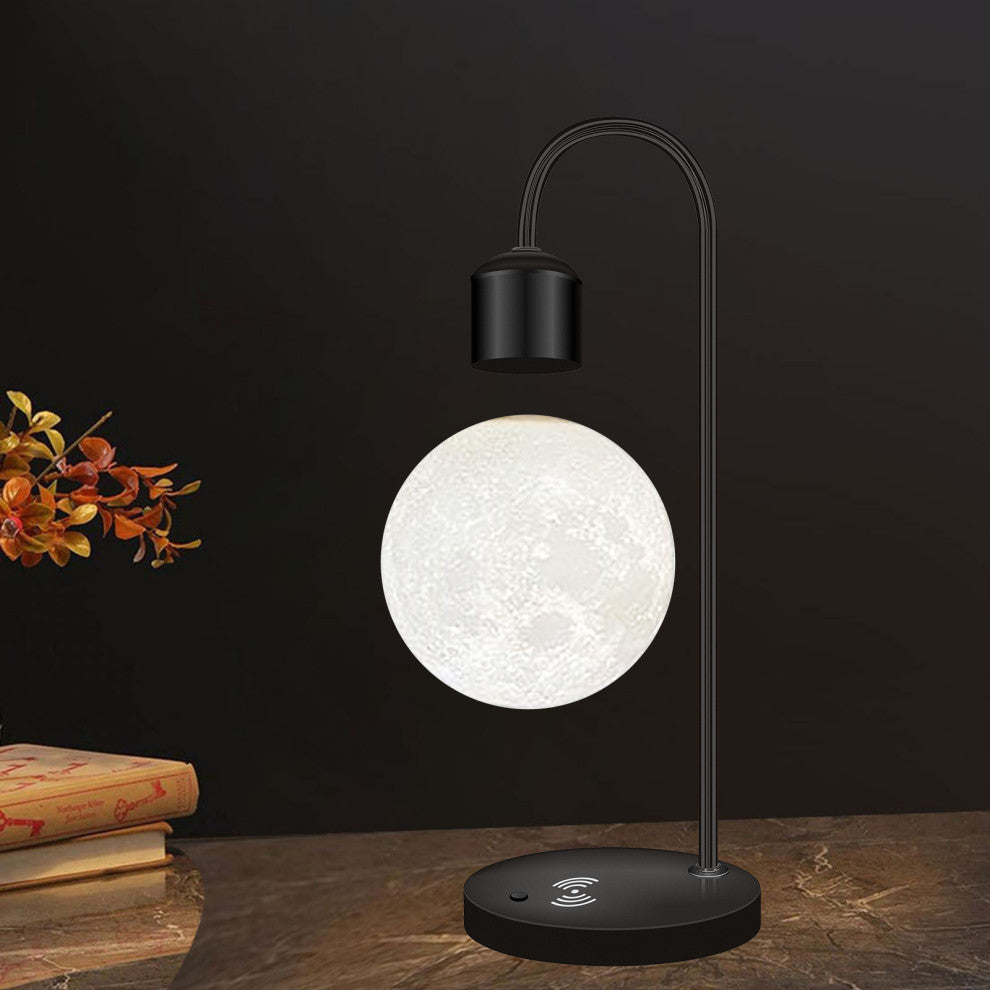 Creative Silver/Black Iron 3D Levitating Moon LED Table Lamp, Black