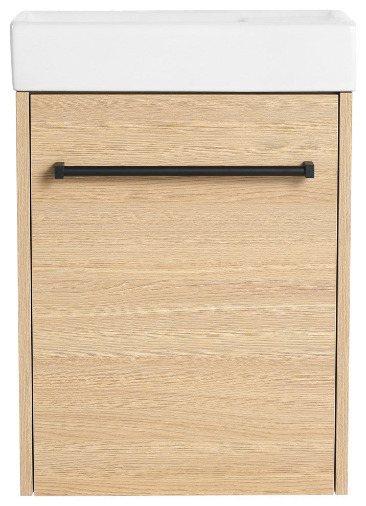 GDF Studio 16" Wall-Mounted Vanity, Ceramic Sink & Soft-Close Cabinet, Light Oak