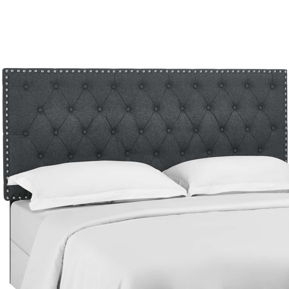 Helena Tufted King and California King Upholstered Linen Fabric Headboard Gray