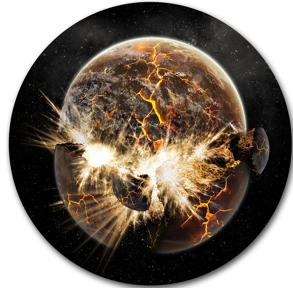 Earth Apocalypse, Abstract Art Round Metal Wall Art, 11"