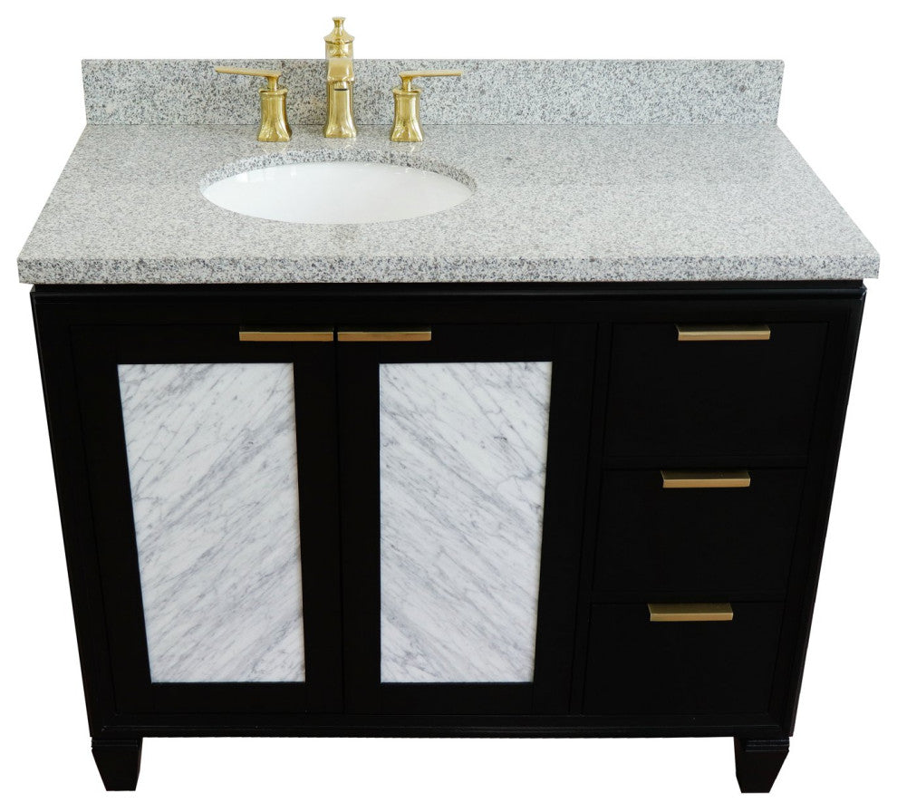 43" Single Vanity, Black Finish With Gray Granite