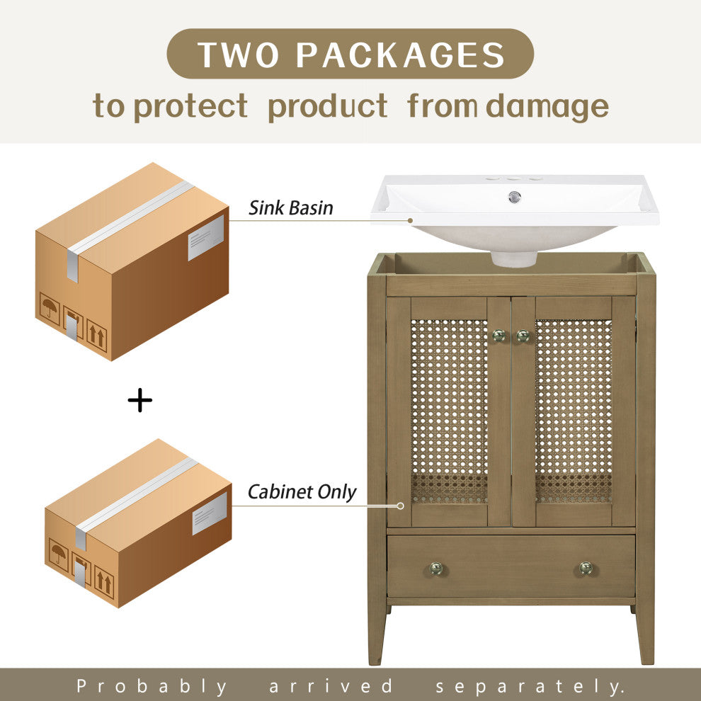 MDF Freestanding Bathroom Vanity Set with Drawer,Doors and Integrated Sink