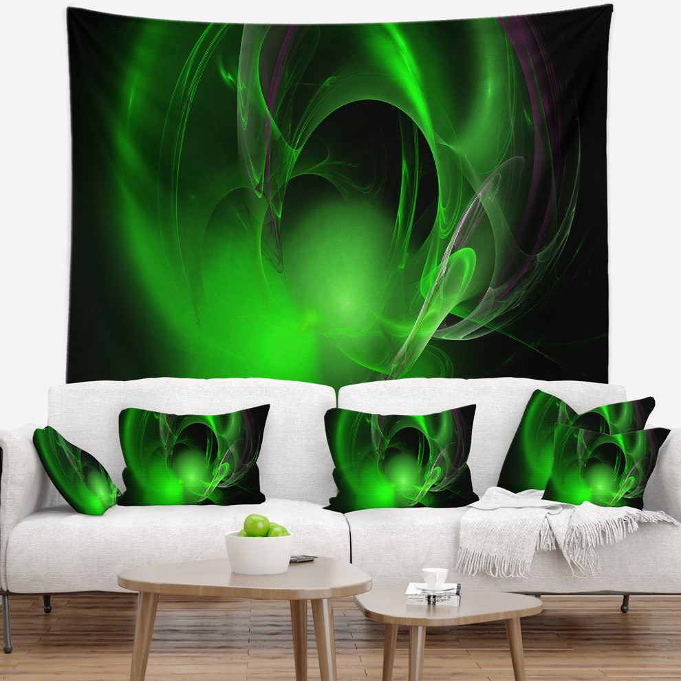 Green Galactic Nebula on Black Abstract Wall Tapestry, 39"x32"