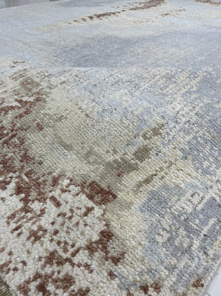 Hand-Knotted Wool Gray/Gold Transitional Abstract Traditional Knot Rug, 6'x9'