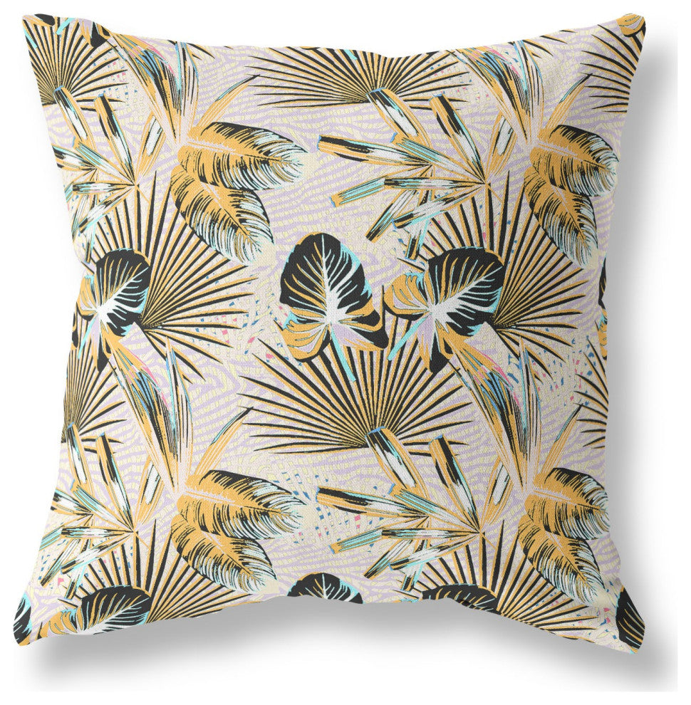 28" Yellow Black Tropical Indoor Outdoor Throw Pillow